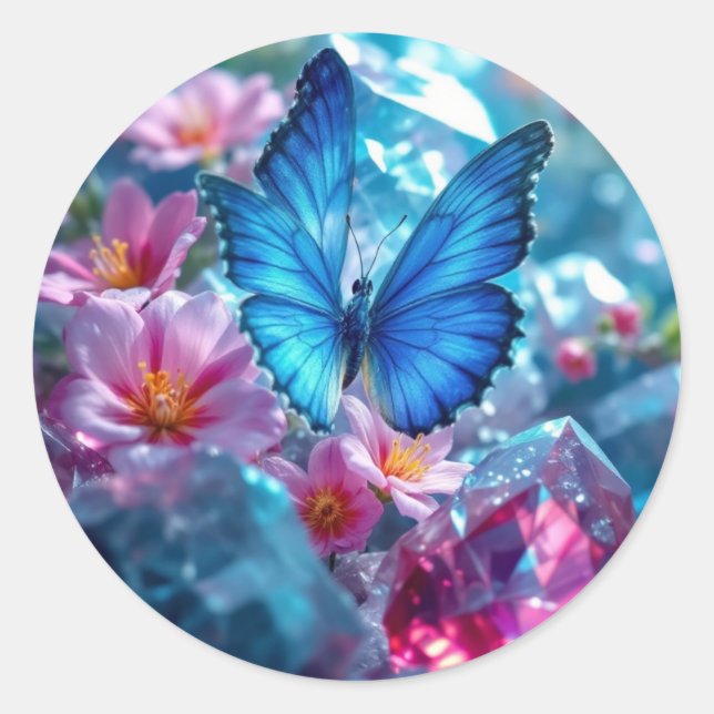 Ruby Crystals Garden Butterfly Runt Klistermärke (Framsida)