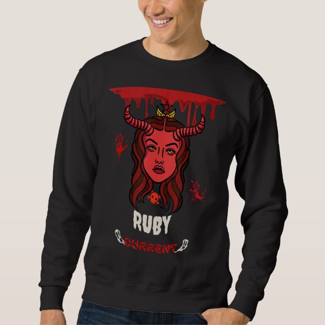 Ruby Current Retro Halloween Blood Demon Design P Lång Ärmad Tröja (Framsida)