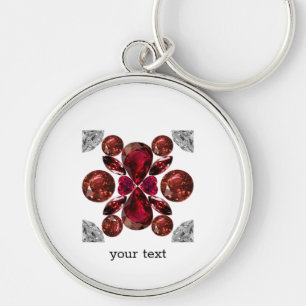 Ruby & Diamond Gemstone Art Red Rund Silverfärgad Nyckelring