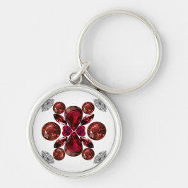Ruby & Diamond Gemstone Art Red Rund Silverfärgad Nyckelring