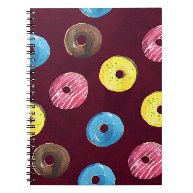 Ruby Donuts: Watercolor Seamless Mönster. Anteckningsbok (Framsidan)