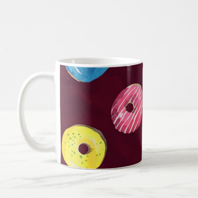 Ruby Donuts: Watercolor Seamless Mönster. Kaffemugg (Vänster)