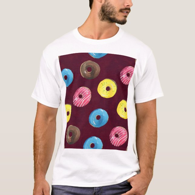 Ruby Donuts: Watercolor Seamless Mönster. T Shirt (Framsida)