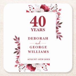 Ruby Elegant Blommigt 40 Bröllop-årsdagen Underlägg Papper Kvadrat