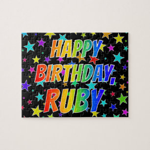 "RUBY" First Namn, Roligt "GRATTIS PÅ FÖDELSEDAG Pussel