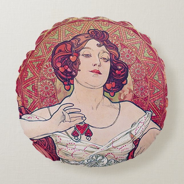 Ruby (Four Jewels), Alphonse Mucha Dekorativ kudde (Framsidan)