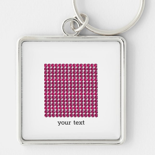 Ruby Gemstone Art, Red Fyrkantig Silverfärgad Nyckelring (Framsidan)