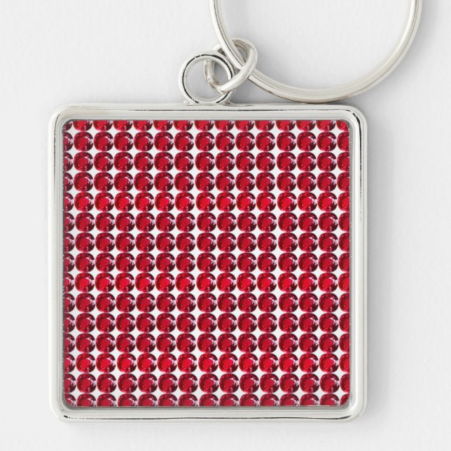 Ruby Gemstone Art, Red Keychain Fyrkantig Silverfärgad Nyckelring (Framsidan)