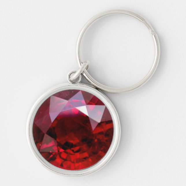 Ruby Gemstone Keychain Rund Silverfärgad Nyckelring (Framsidan)