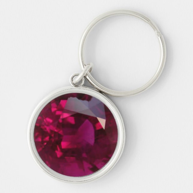Ruby Gemstone Keychain Rund Silverfärgad Nyckelring (Framsidan)
