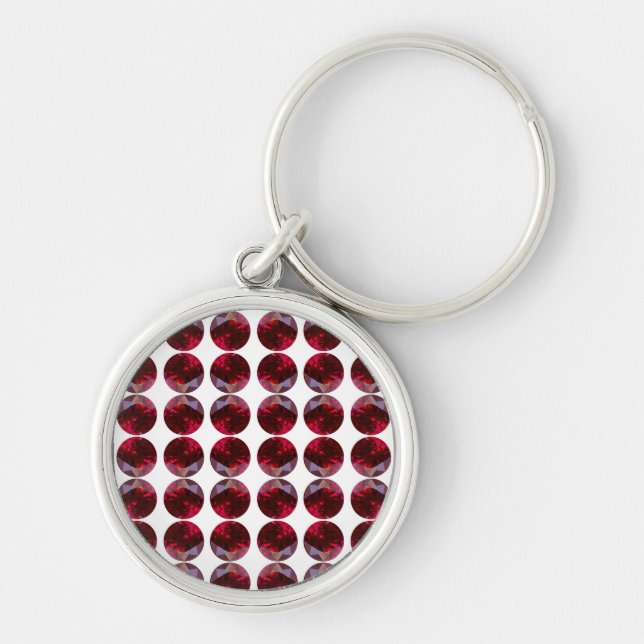 Ruby Gemstone Keychain Rund Silverfärgad Nyckelring (Framsidan)