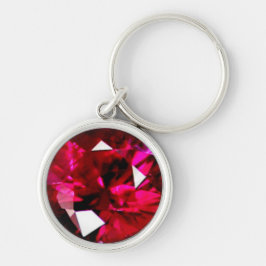 Ruby Gemstone Keychain Rund Silverfärgad Nyckelring
