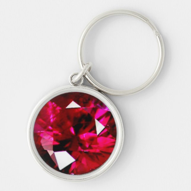 Ruby Gemstone Keychain Rund Silverfärgad Nyckelring (Framsidan)