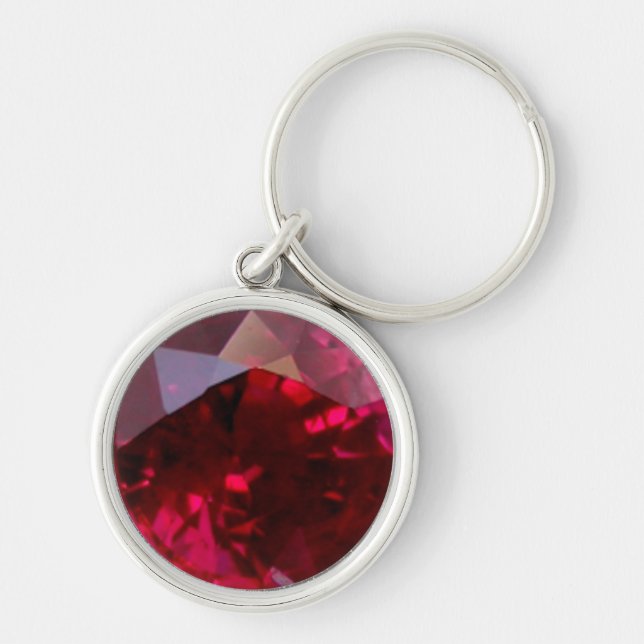 Ruby Gemstone Keychain Rund Silverfärgad Nyckelring (Framsidan)