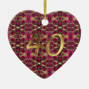 Ruby Gemstone Mönster 40:e Bröllop-årsdagen Julgransprydnad Keramik