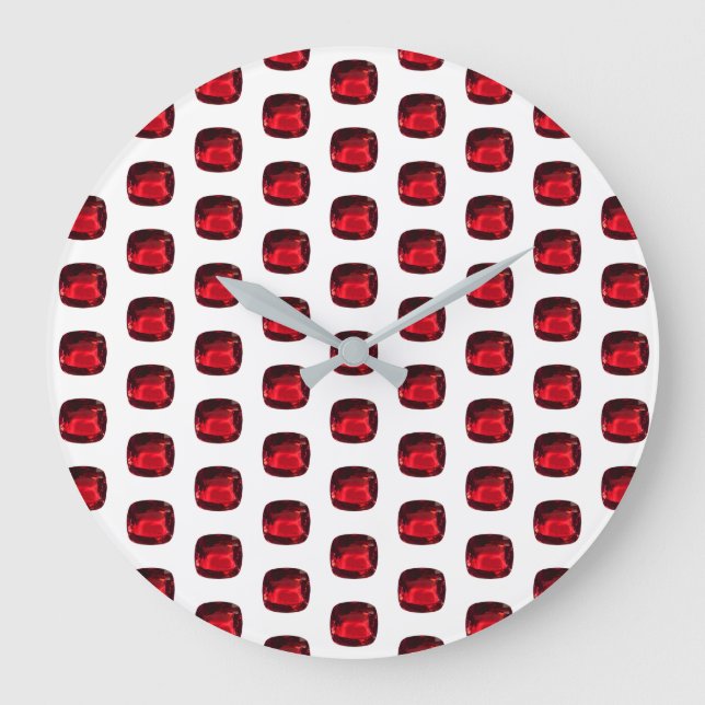 Ruby Gemstone Mönster, juli Birthstone Large Clock Stor Klocka (Framsida)
