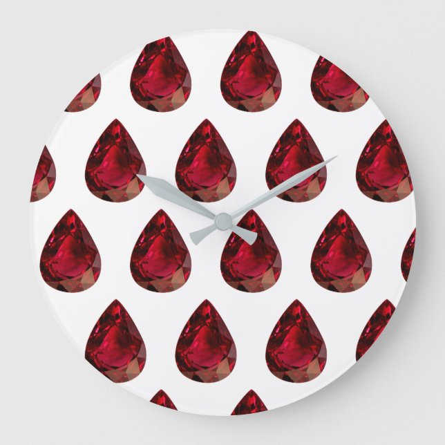 Ruby Gemstone Mönster, juli Birthstone Large Clock Stor Klocka (Framsida)
