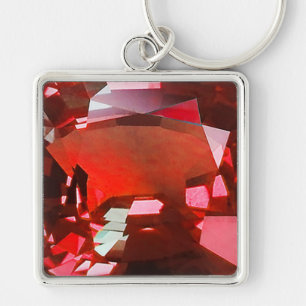 Ruby Gemstone Red Fyrkantig Silverfärgad Nyckelring
