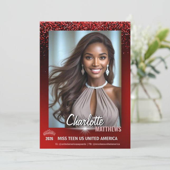 Ruby Glimmer Pageant Promo Card | QR Code Inbjudningar (Stående Fram)