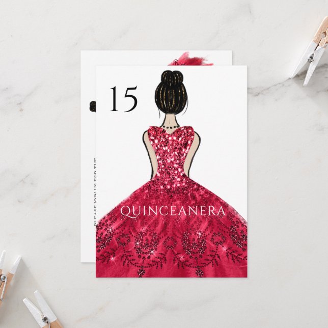 Ruby Gnistra Princess Dress Quinceanera Party Inbjudningar (Fram/Back In Situ)