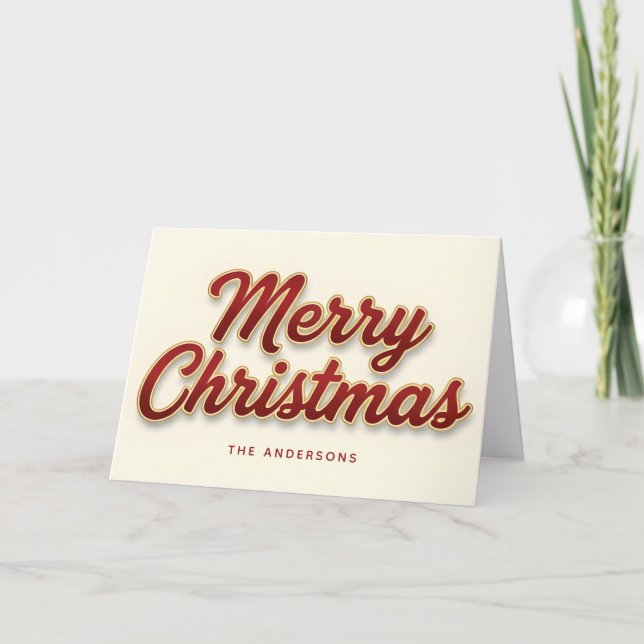 Ruby & Gold Retro Script Merry Christmas Helgkort (Framsida)