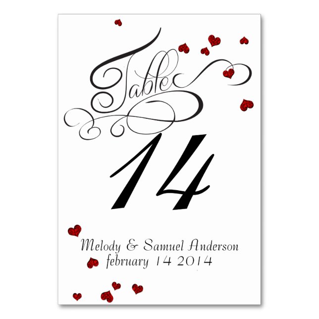 Ruby Heart Confetti Bord Card Bordsnummer (Framsidan)