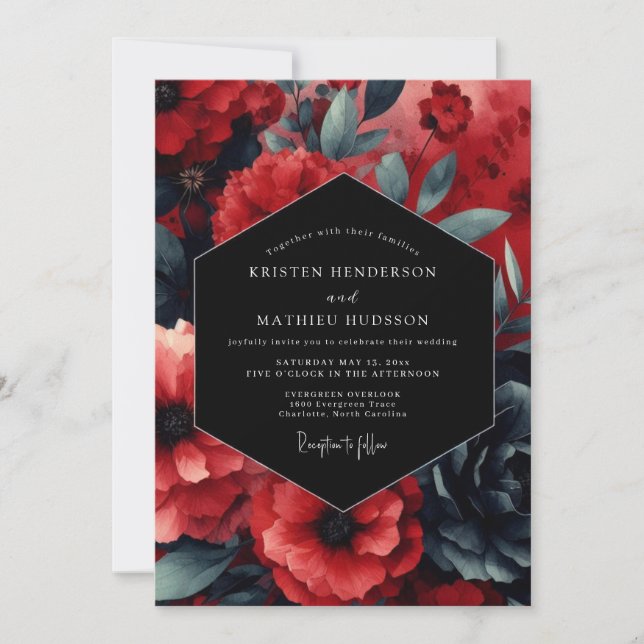 Ruby Nocturne Bloom Wedding Inbjudningar (Framsida)