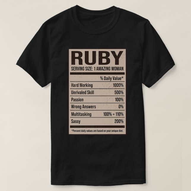 Ruby Nutrition Facts Namn Nickname Alias Title Fri T Shirt (Design framsida)