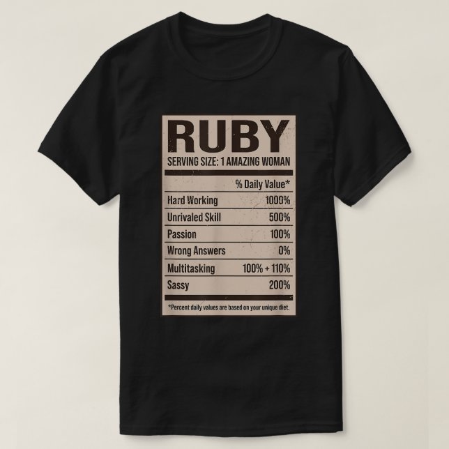 Ruby Nutrition Facts Namn Nickname Alias Title Fri T Shirt (Design framsida)