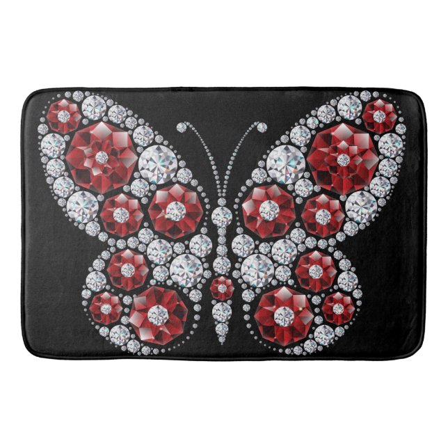 Ruby och Emerald Rhinestone Butterfly Badrumsmatta (Framsidan)