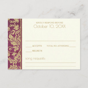 Ruby och Guld Damask Wedding Response OSA Kort