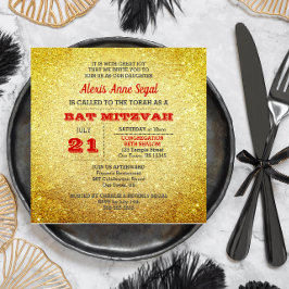 Ruby och Guld Glitter Glam Bat mitzvah Inbjudningar