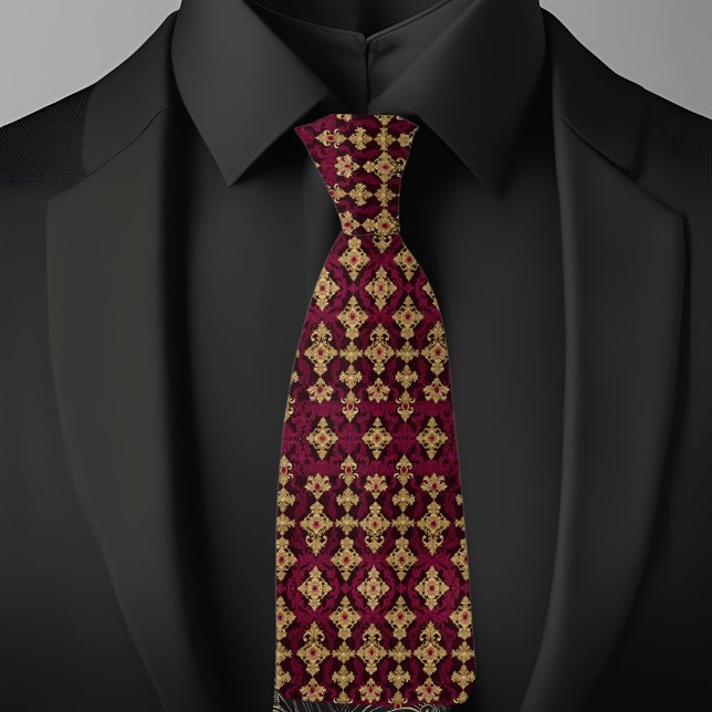 Ruby och Guld Mönster Necktie Slips (Skapare uppladdad)