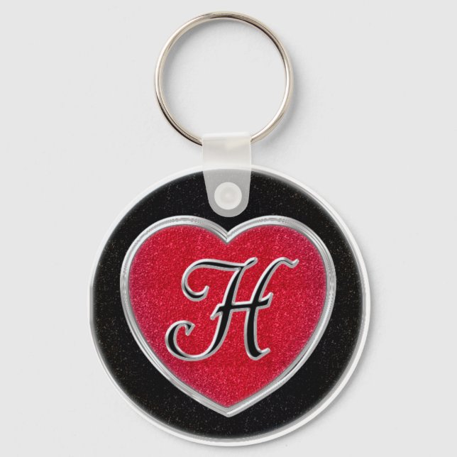 Ruby och Onyx Heart, Monogrammed Keychain Nyckelring (Framsida)
