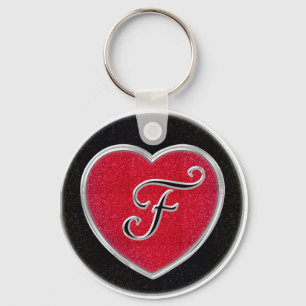 Ruby- och Onyxhjärta Monogrammed Keychain Nyckelring