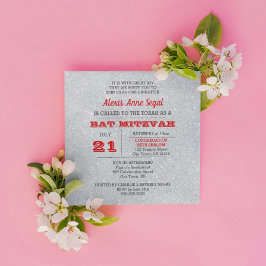 Ruby och Silver Glitter Glam Bat mitzvah Inbjudningar