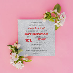 Ruby och Silver Glitter Glam Bat mitzvah Inbjudningar