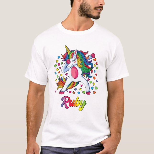 Ruby Personligt Namn Enhörning Flickpresent T-Shir T Shirt (Framsida)