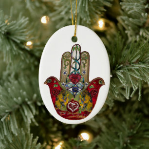 Ruby Pomegranate Heart Red Bird Hamsa Julgransprydnad Keramik