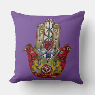 Ruby Pomegranate Heart Red Bird Hamsa Kudde