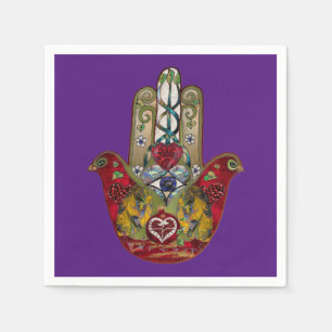Ruby Pomegranate Heart Red Bird Hamsa Pappersservett
