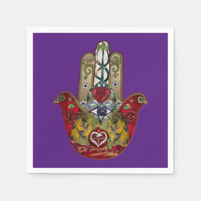 Ruby Pomegranate Heart Red Bird Hamsa Pappersservett (Framsidan)