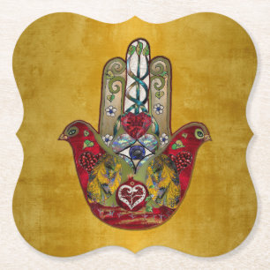 Ruby Pomegranate Heart Red Bird Hamsa Underlägg Papper