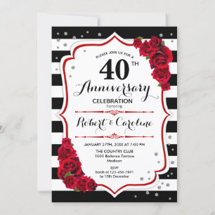 Ruby Red 40-årsjubileum - Svarta vita ränder Inbjudningar
