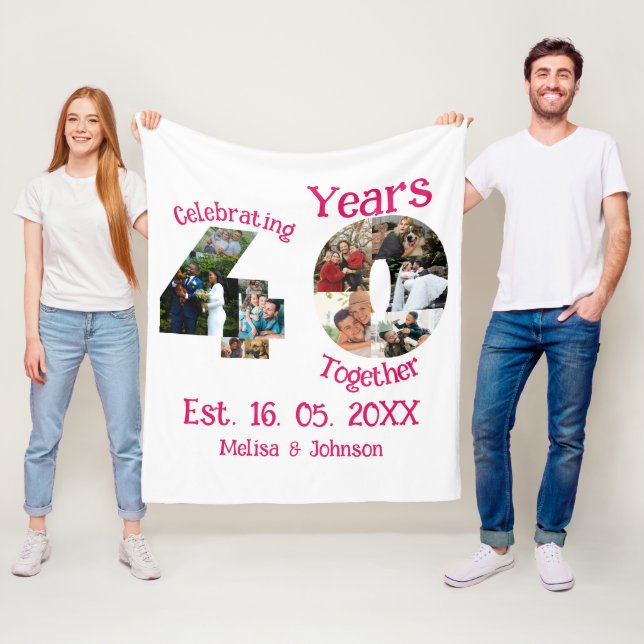 Ruby Red 40:e Bröllop-årsdagen 11 Fotokollage Fleecefilt (På plats)