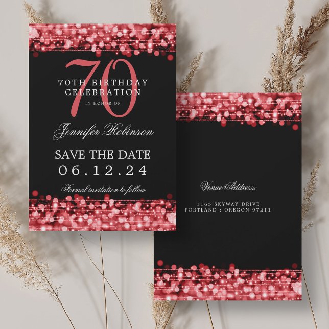 Ruby Red 70 Birthday Spara datumet Inbjudningar (Ruby Red 70th Birthday Save the Date Invitation)
