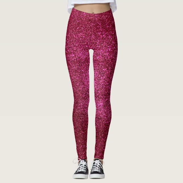 Ruby Red and Black Glitter Shock rosa Sparkles Yog Leggings (Framsida)