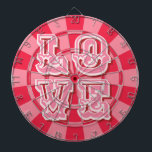 Ruby Red and Pink Vintage LOVE Cute Retro Design Darttavla<br><div class="desc">Ruby Red and Pink Vintage LOVE Cute Retro Design Dartboard.  Perfect for an engagement party or wedding celebration! Also makes a beautiful housewarming keepsake!</div>