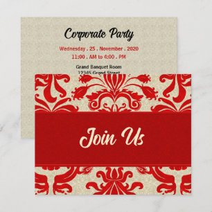 Ruby Red and Taupe Damask Professionell Business Inbjudningar