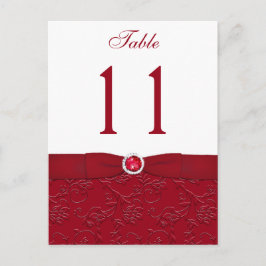 Ruby Red and White Blommigt Bordsnummer Post Card